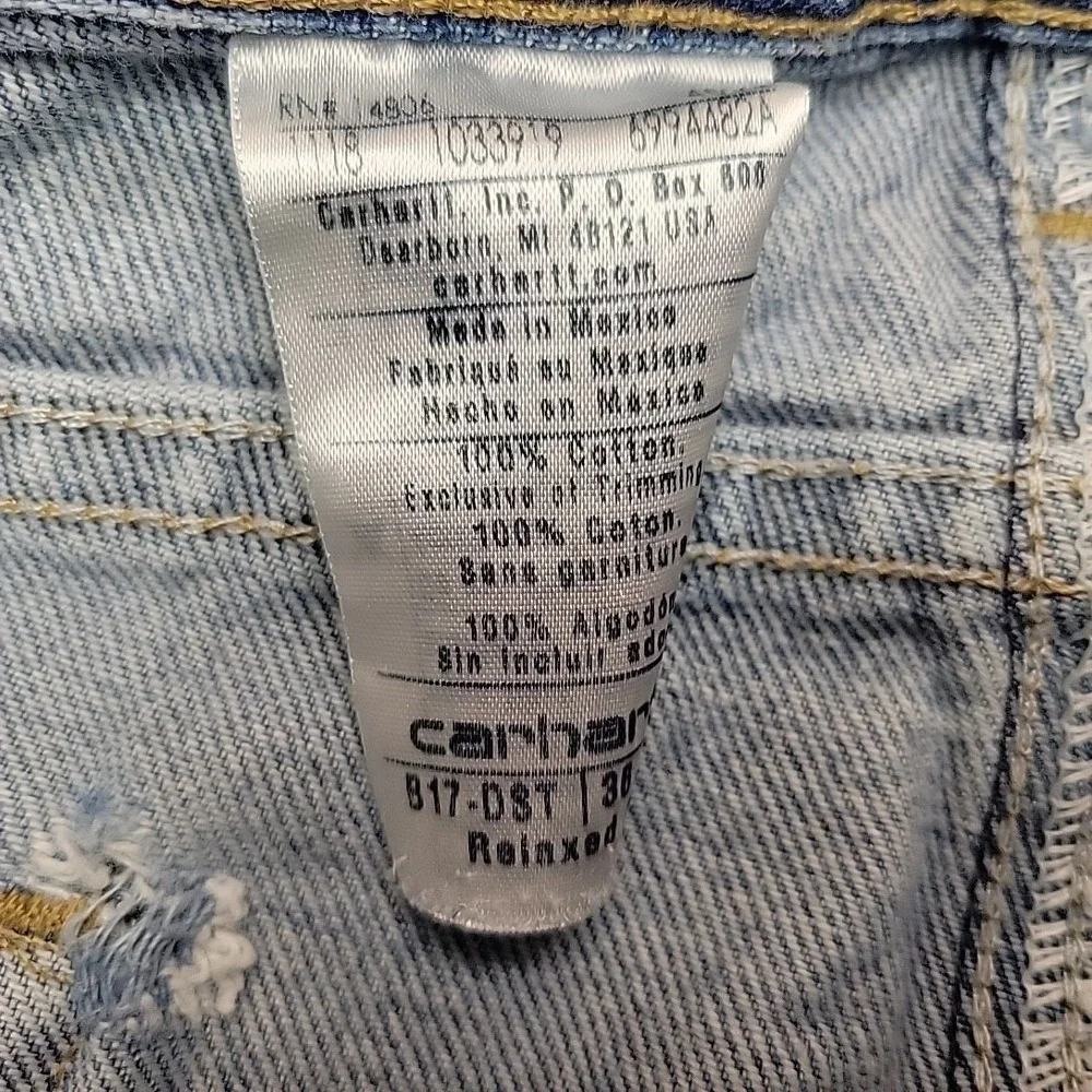 VTG Carhartt Jeans Mens 36x30 Blue B17 Relaxed Fit Denim Workwear Faded Distress